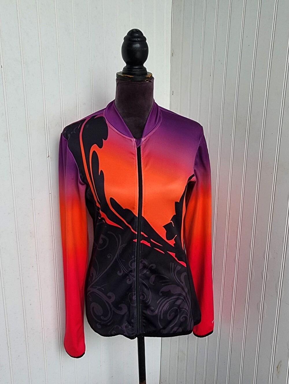 Trayl Cycling Jersey Womens Full Zip Pockets Top Jacket Long Slv Purple Orange S